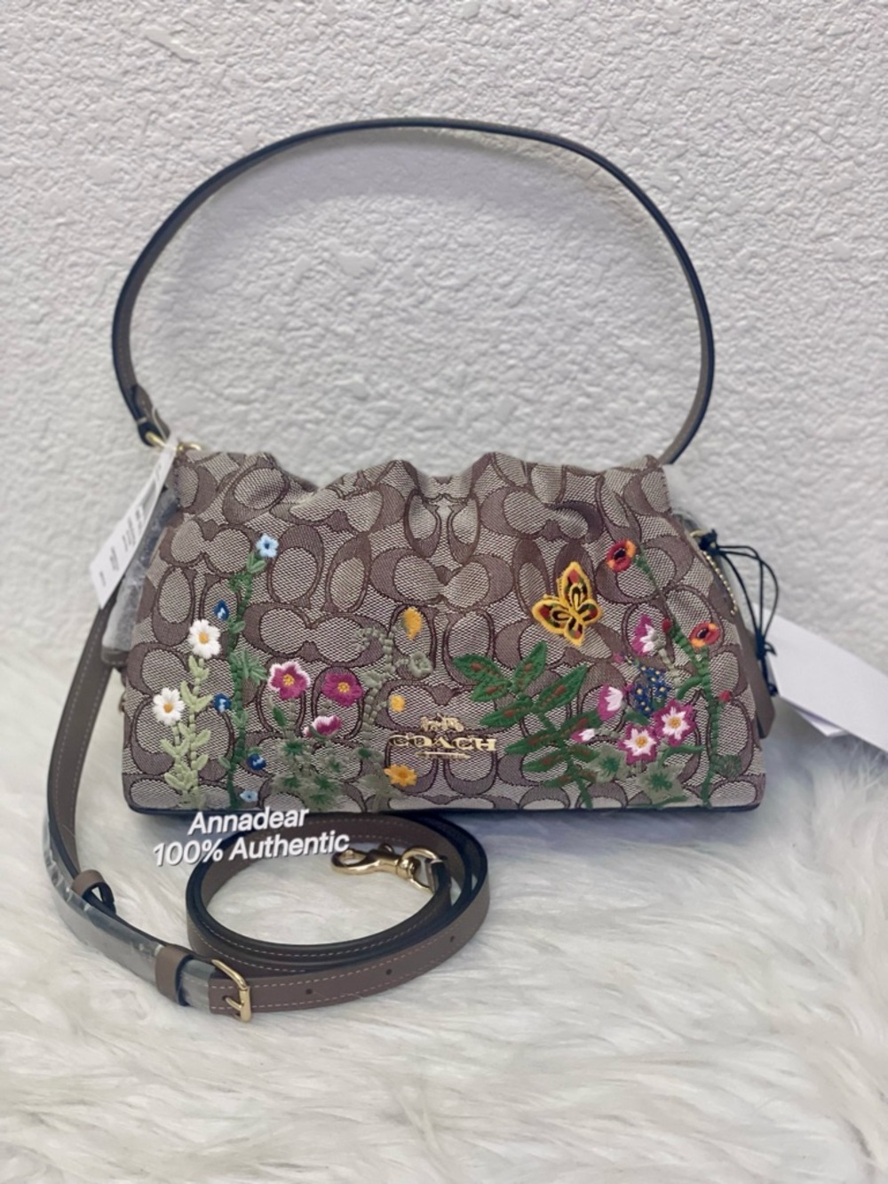 NWT COACH Faye Shoulder Bag Signature Jacquard With Floral Embroidery CDZ02